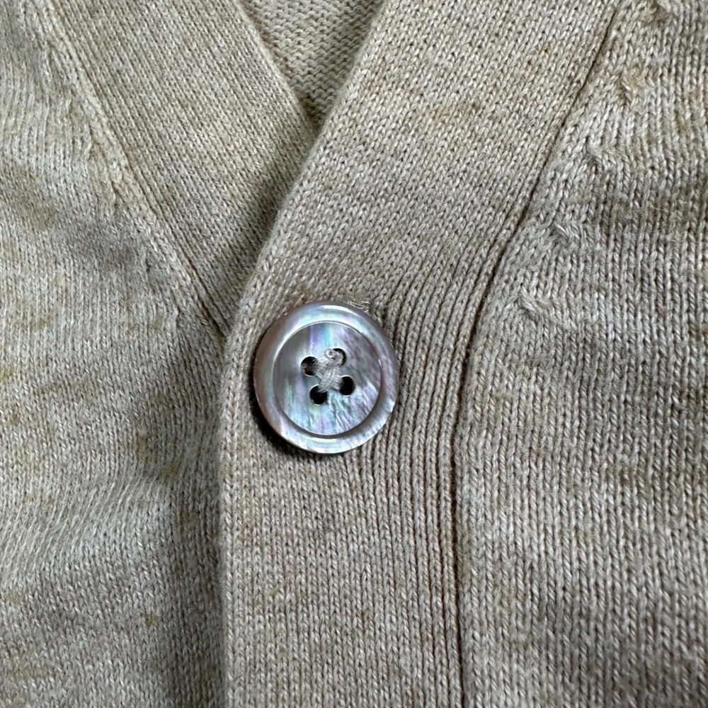 Lands End Tan Cardigan Sweater Men's L Pockets Old‎ Money Grandpacore Academia